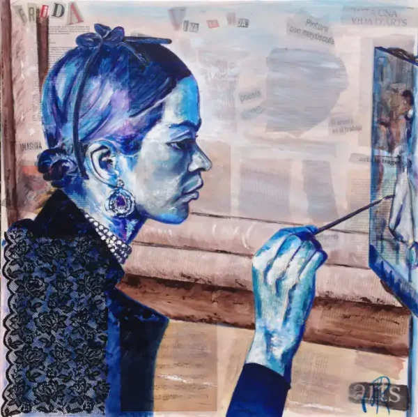 La passion de Frida - Aimère - Portrait de Frida Kahlo - Acrylique sur toile et collages papier journal
