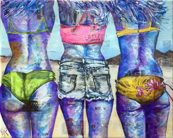 Les nanas - Aimère - Figurative painting -Acrylic and collages on canvas - Aimère