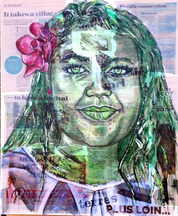 Marama - Aimère - Portrait -Peinture acrylique et collages sur toile