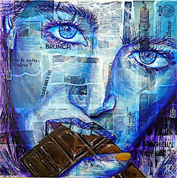 Marynette Chocolat gourmand - Aimère - Peinture acrylique et collages sur toile