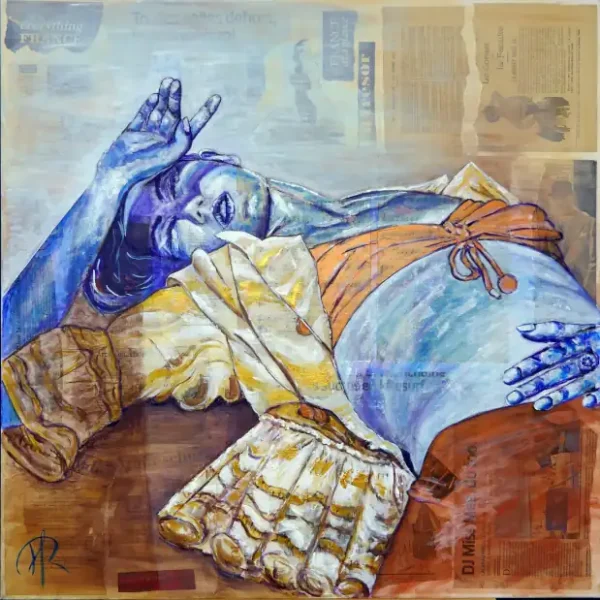 Marynette la rêveuse - Peinture figurative - Acrylique et collages sur toile - Aimère