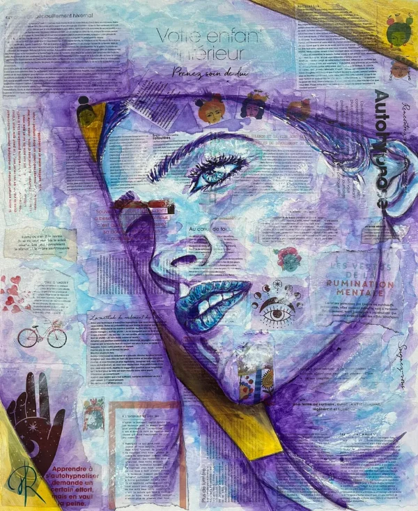 Sibylle - Aimère - Peinture acrylique sur toile et collages - Portrait