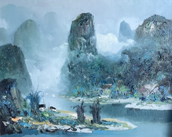 Guilin Landscape B - Tableau de peinture figurative du peintre chinois Baisong Wang